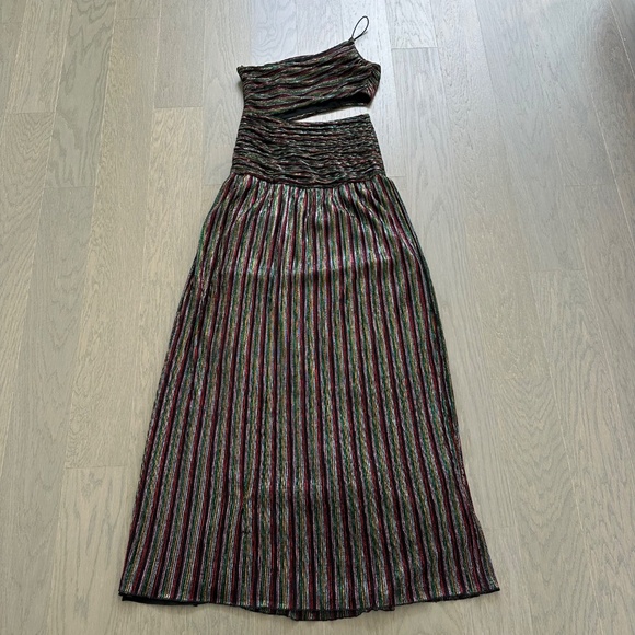 Rebecca Vallance Ronnie Gown One Shoulder Cutout Metallic Maxi Dress - US SIZE 4 - Picture 3 of 12